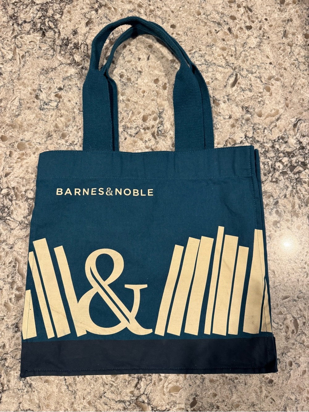 Barnes & Noble Teal Canvas Tote with Gold Book Design